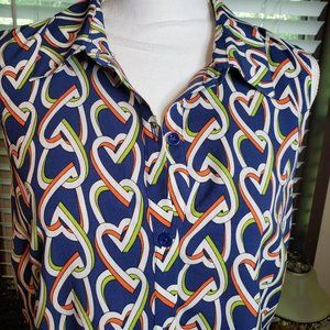 CAbi Blue Heart Chain Sleeveless Midi Shirt Dress Collared V Neck size M Work